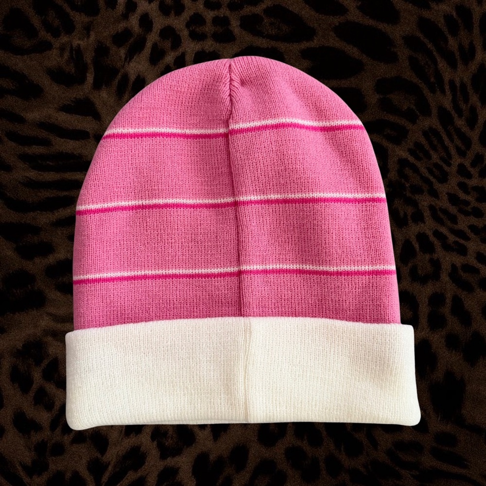 Hello Kitty Pink + White Floral Striped Beanie - Picture 4 of 4